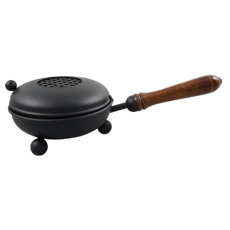MaMeMi Large Smoking pan [Diameter 4.33 inch, Length Approx. 9.84 inch], Made of Iron, matt Black, with Removable Sieve and Wooden Handle - Image 3